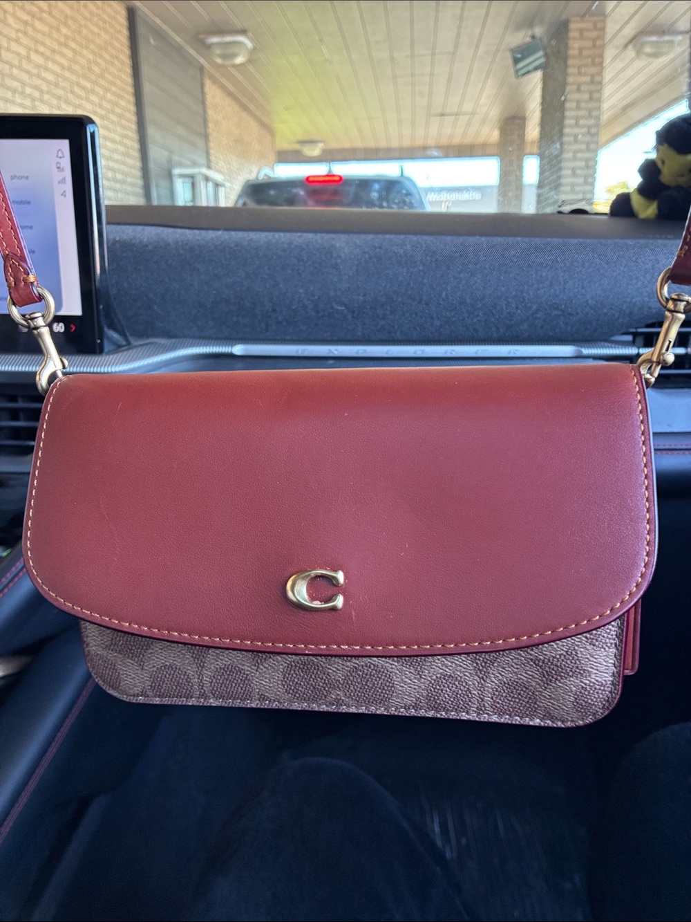 Coach Burgundy and Brown Signature Canvas Flap Crossbody